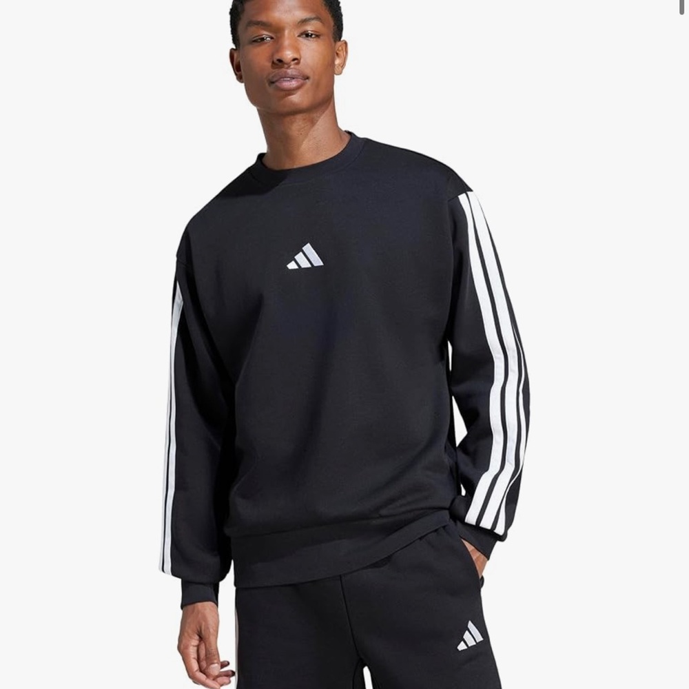 NWT Adidas Essentials 3-Stripes Fleece Crewneck Sweatshirt Black Men’s M